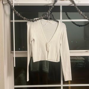 White cropped tie up shirt